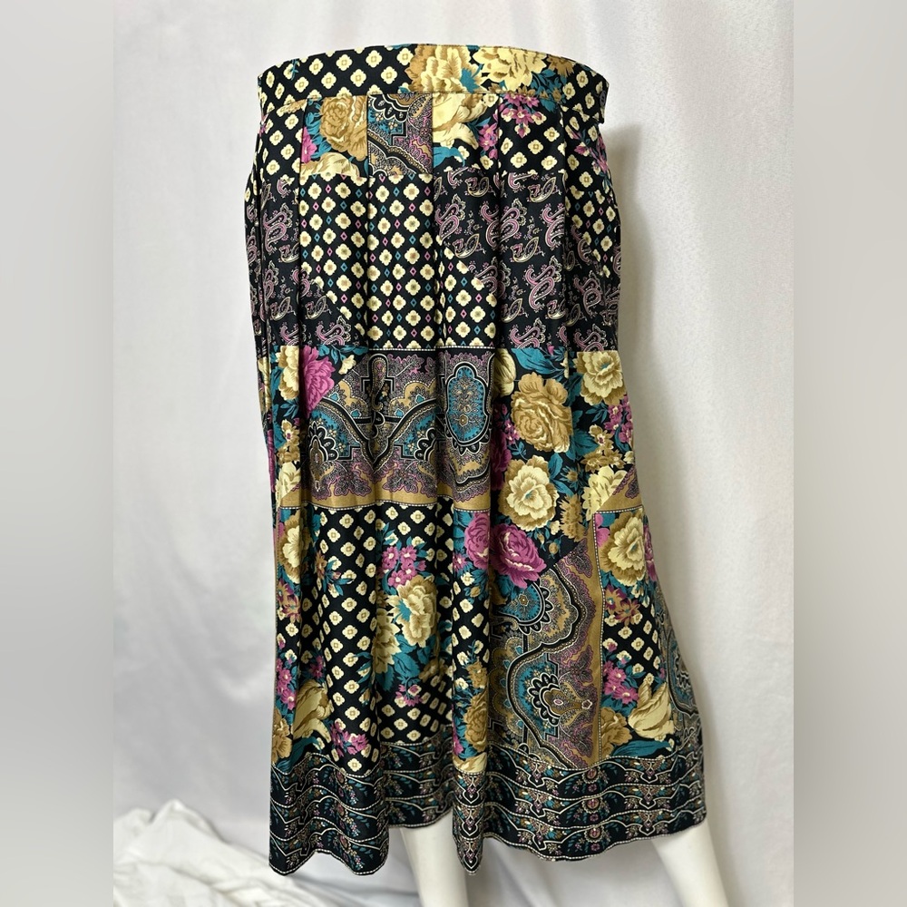 KORET Women Black Floral Midi Modest Secretary Vintage Union Made Skirt-Size 14